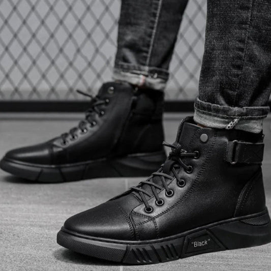 Black High-Top Boots | PU Leather | Comfortable and Stylish