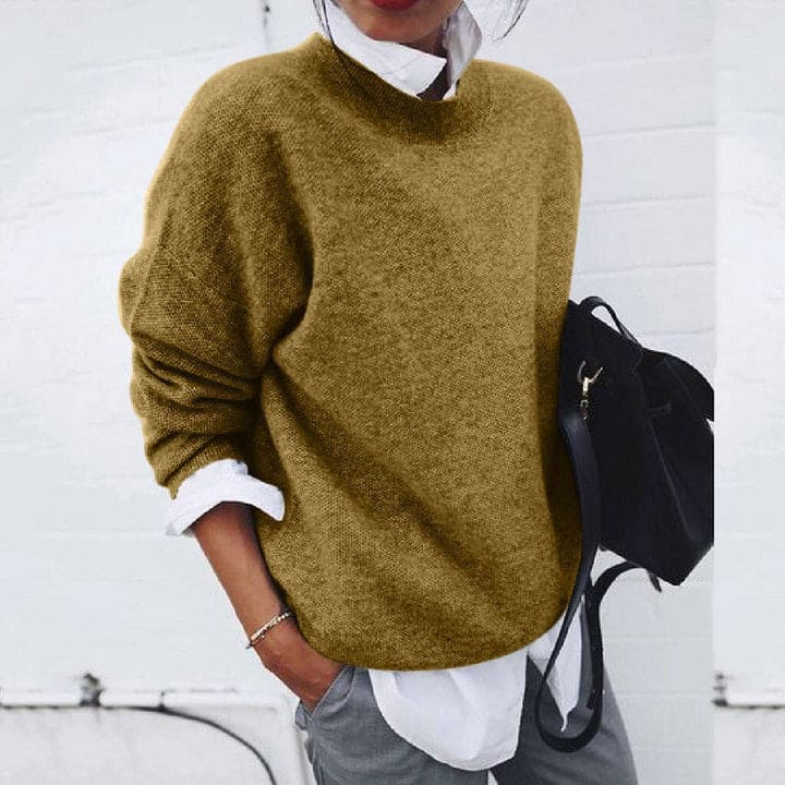 Layered-Look Knit Sweater | Casual Chic | Built-In Shirt Detail