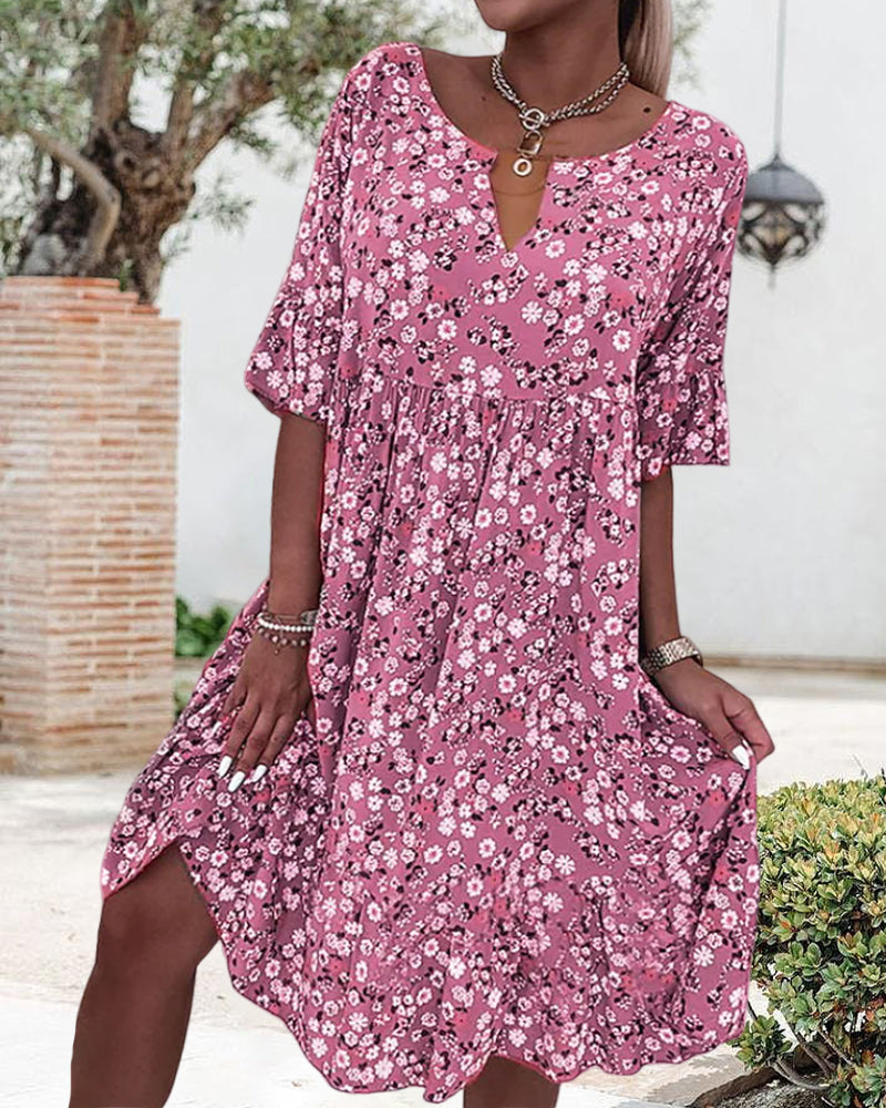 Half-Sleeve Dress with Floral Print