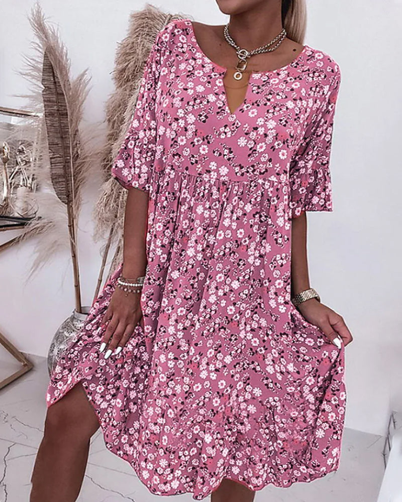 Half-Sleeve Dress with Floral Print