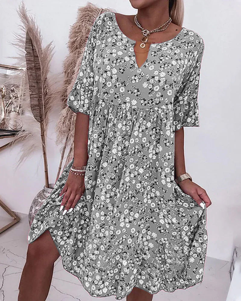 Half-Sleeve Dress with Floral Print