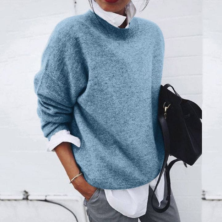 Layered-Look Knit Sweater | Casual Chic | Built-In Shirt Detail