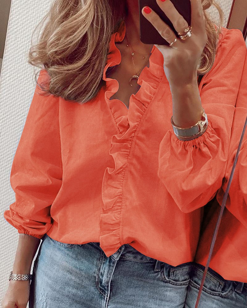 Solid Blouse with Puff Sleeves