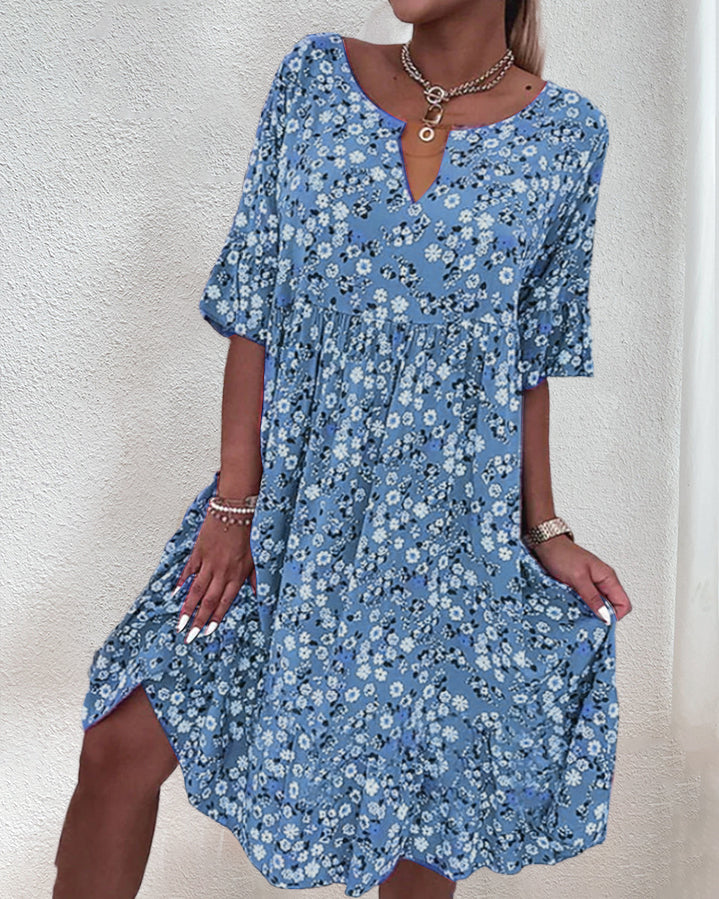 Half-Sleeve Dress with Floral Print