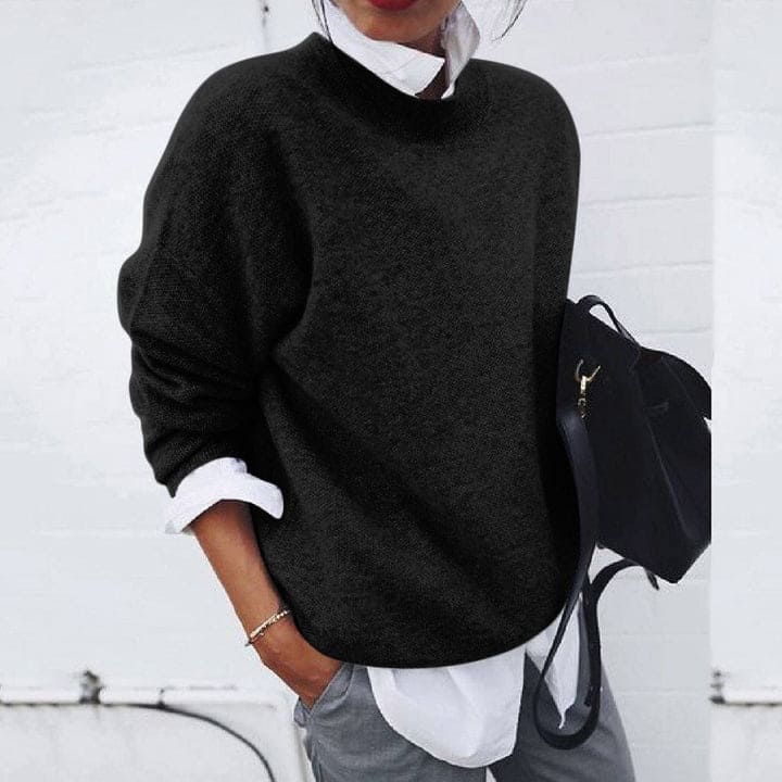 Layered-Look Knit Sweater | Casual Chic | Built-In Shirt Detail