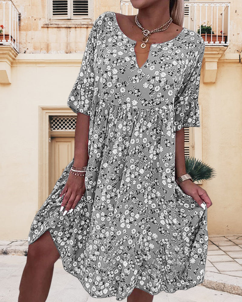 Half-Sleeve Dress with Floral Print