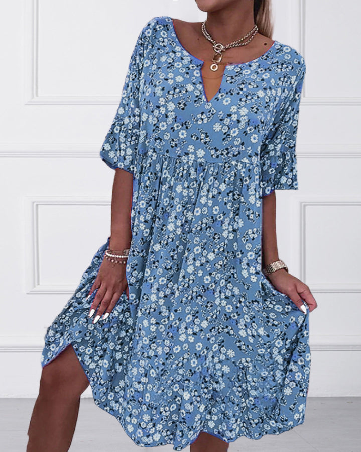 Half-Sleeve Dress with Floral Print