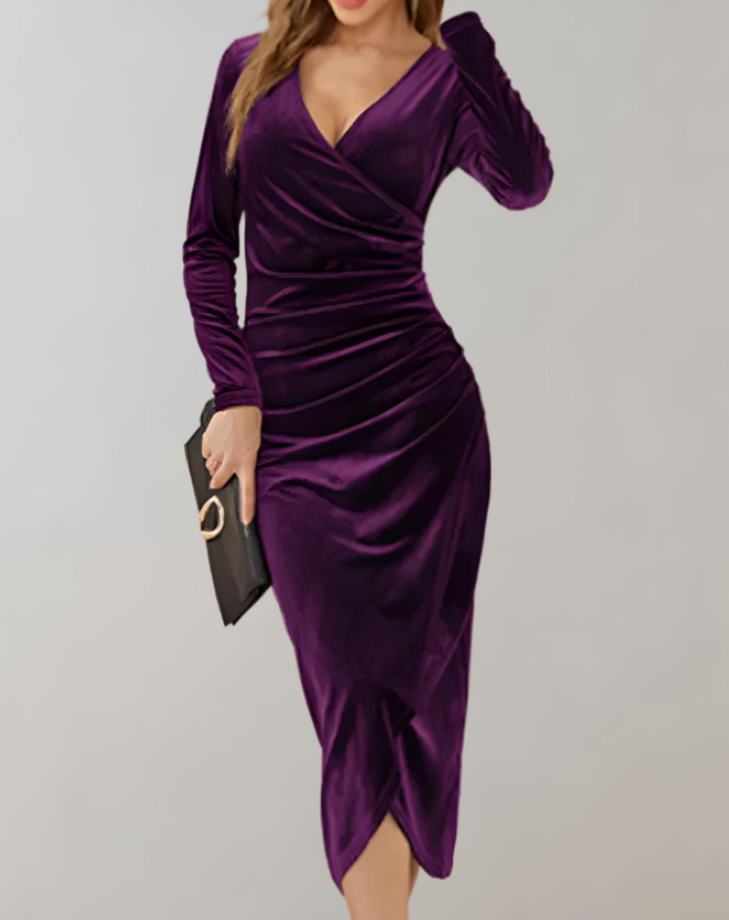 Velvet Midi Dress | Elegant Gathered Design | Luxe and Sophisticated