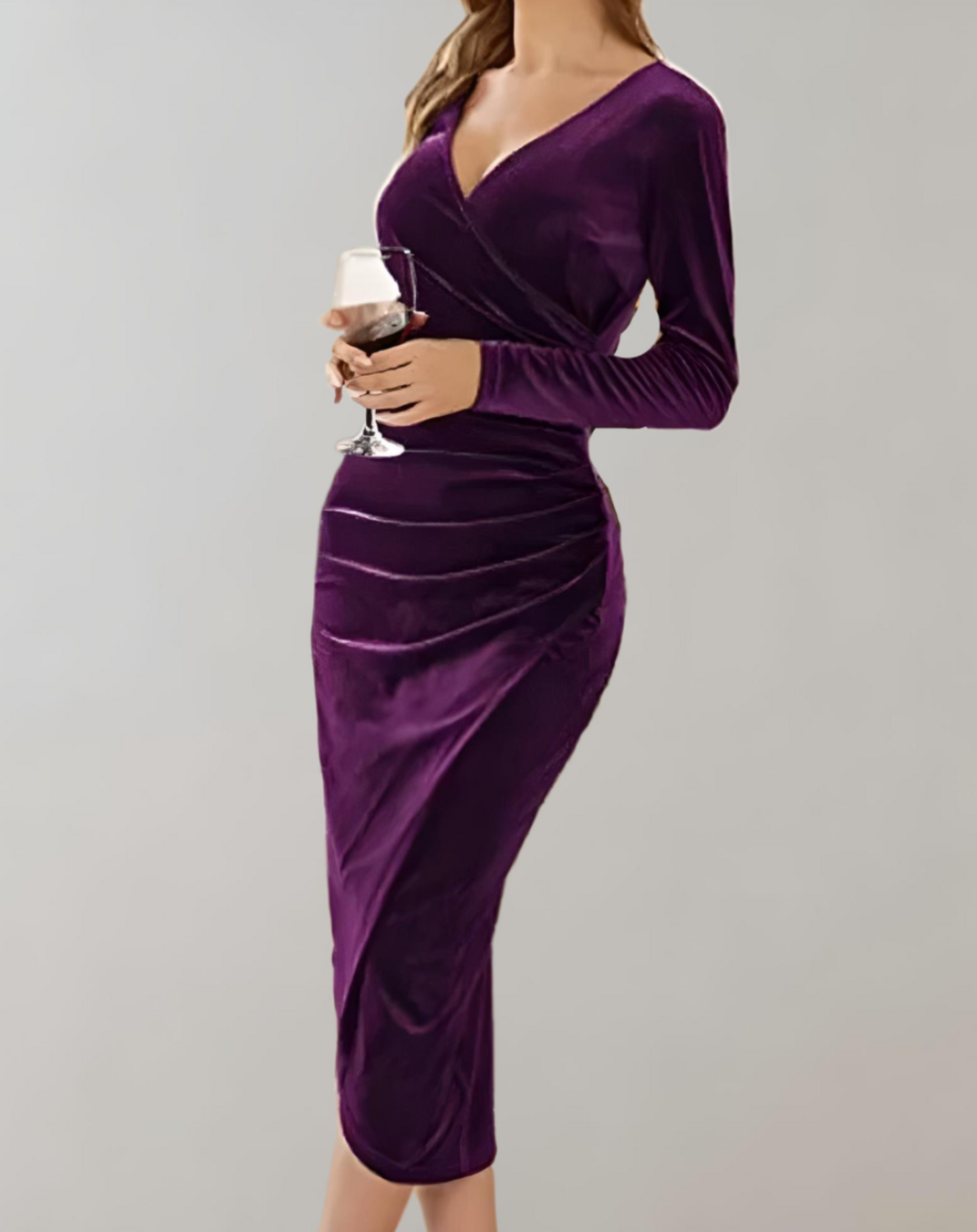 Velvet Midi Dress | Elegant Gathered Design | Luxe and Sophisticated