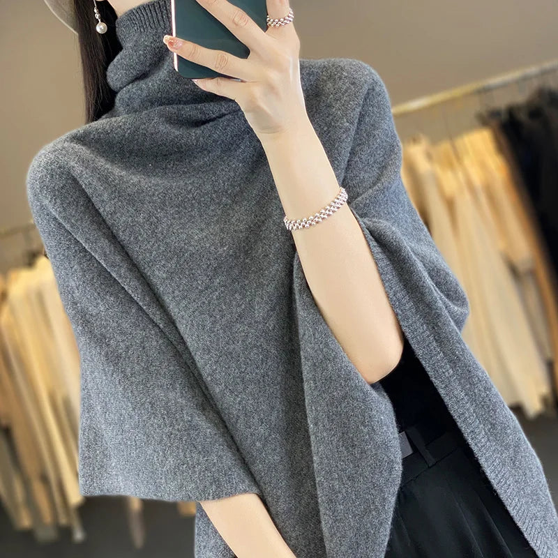 Turtleneck Knitted Poncho | Soft | Elegant Layering