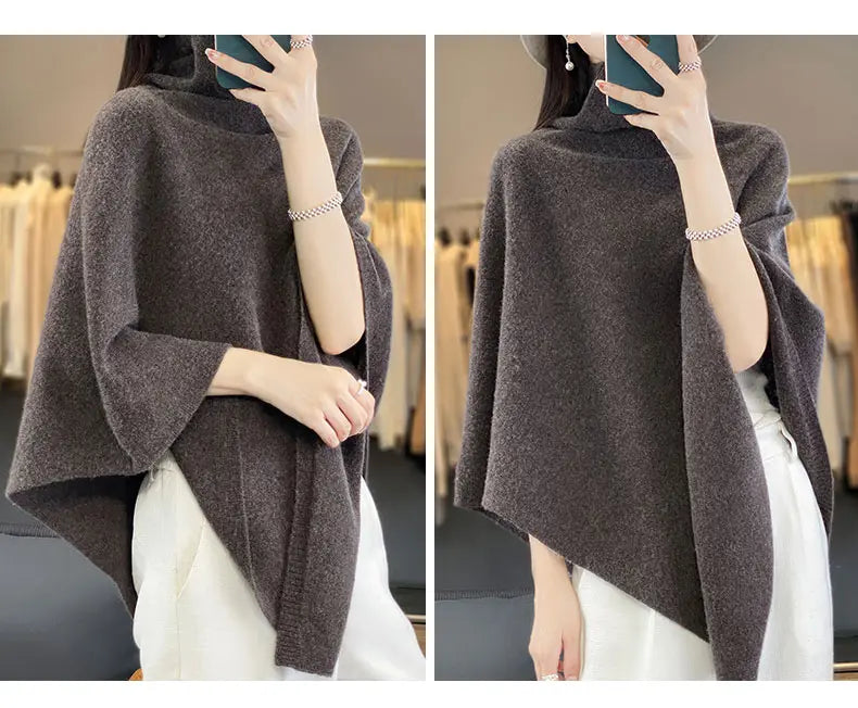 Turtleneck Knitted Poncho | Soft | Elegant Layering