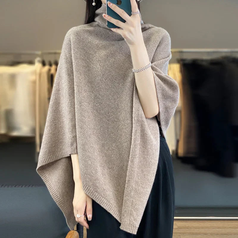 Turtleneck Knitted Poncho | Soft | Elegant Layering