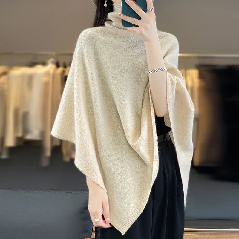 Turtleneck Knitted Poncho | Soft | Elegant Layering