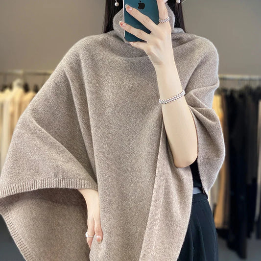 Turtleneck Knitted Poncho | Soft | Elegant Layering