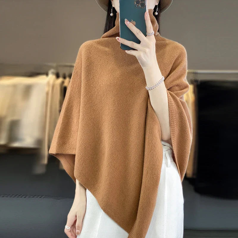 Turtleneck Knitted Poncho | Soft | Elegant Layering