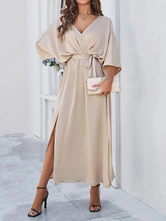 Elegant V-Neck Dress with Slit